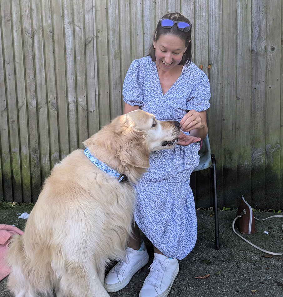 One of our spring raffle winners, meeting dog Alfie